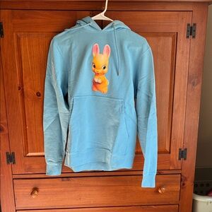 Sandro XS Blue Bunny Hoodie Sweatshirt - Cute Bunny Graphic